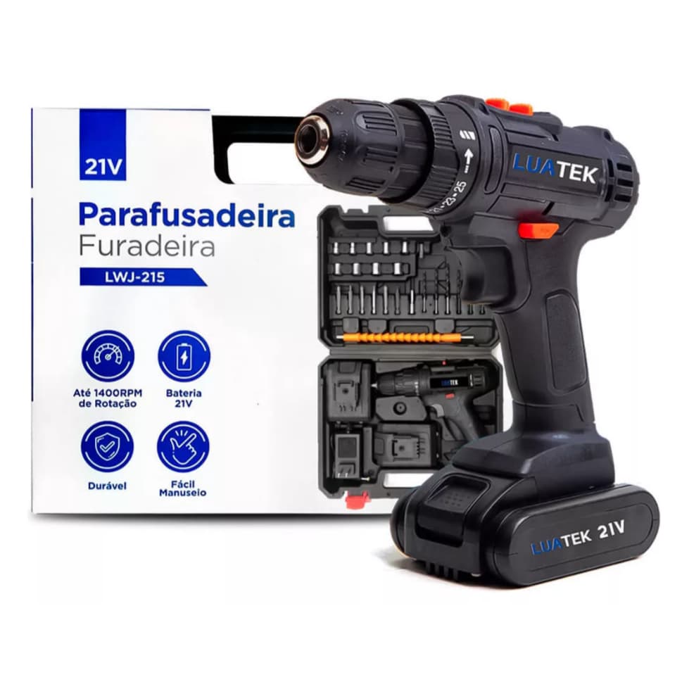 Parafusadeira Furadeira Luatek Lwj-215 Furadeira Sem Fio 21v Luatek Lwj-215 110v/220v Preto