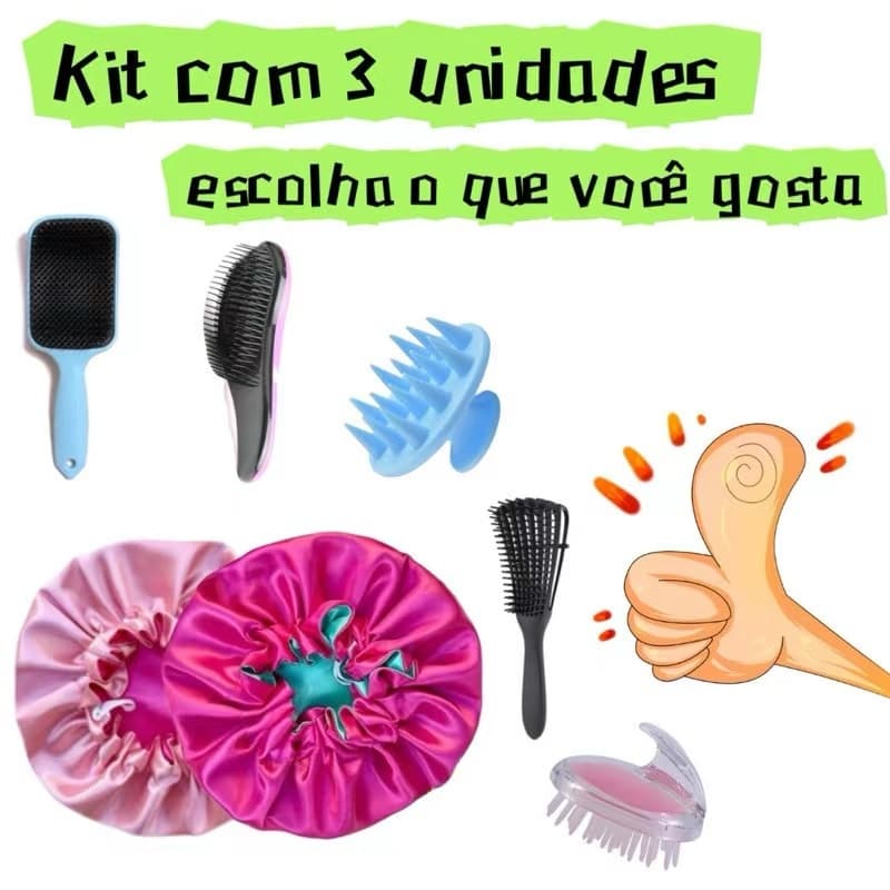 1 Escova para cabelo + 2 Touca Dupla Cetim anti-frizz/magica/polvo/raqueta
