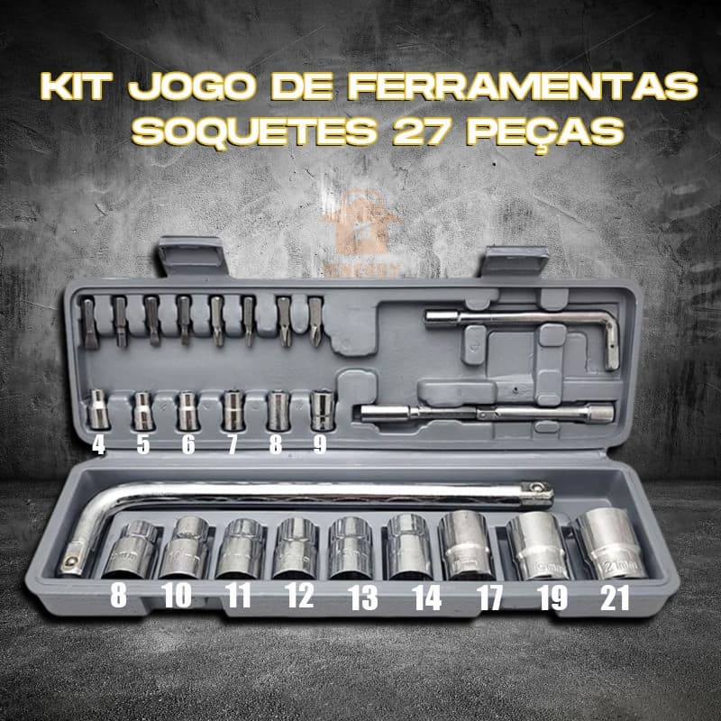 Kit Jogo De Ferramentas Soquetes 27 Peças Cromo Vanádio Completo Titanium
