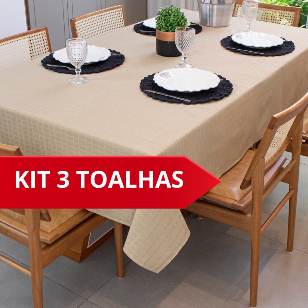 Kit 3 Toalha De Mesa Retangular Lisa 6 Lugares Cadeira 2,10x1,50m Texturatta Cozinha Buffet Cozzilar