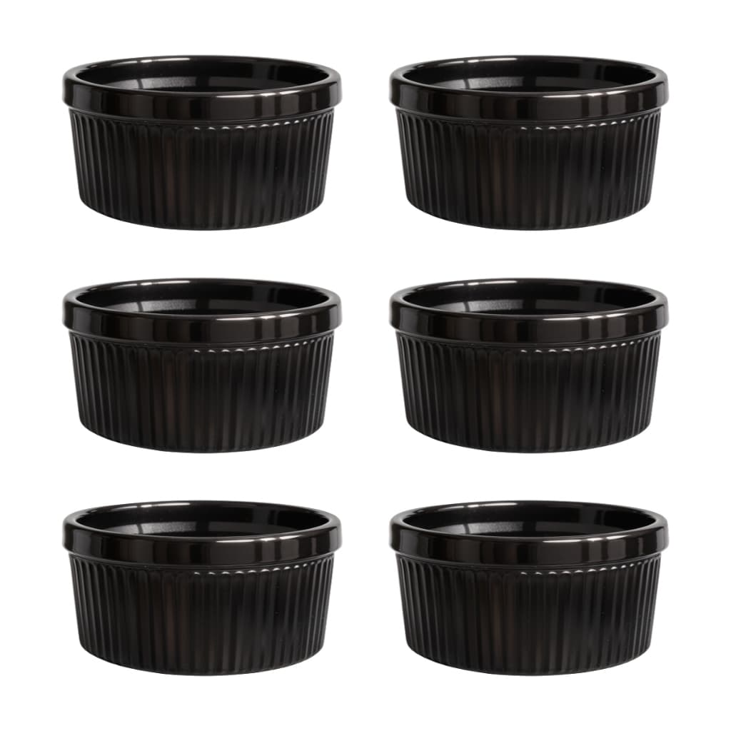 Jogo 6 Pecas Ramequim Tigelinhas De Porcelana Preto 100ml Servir Sobremesa Petisqueira Molheira