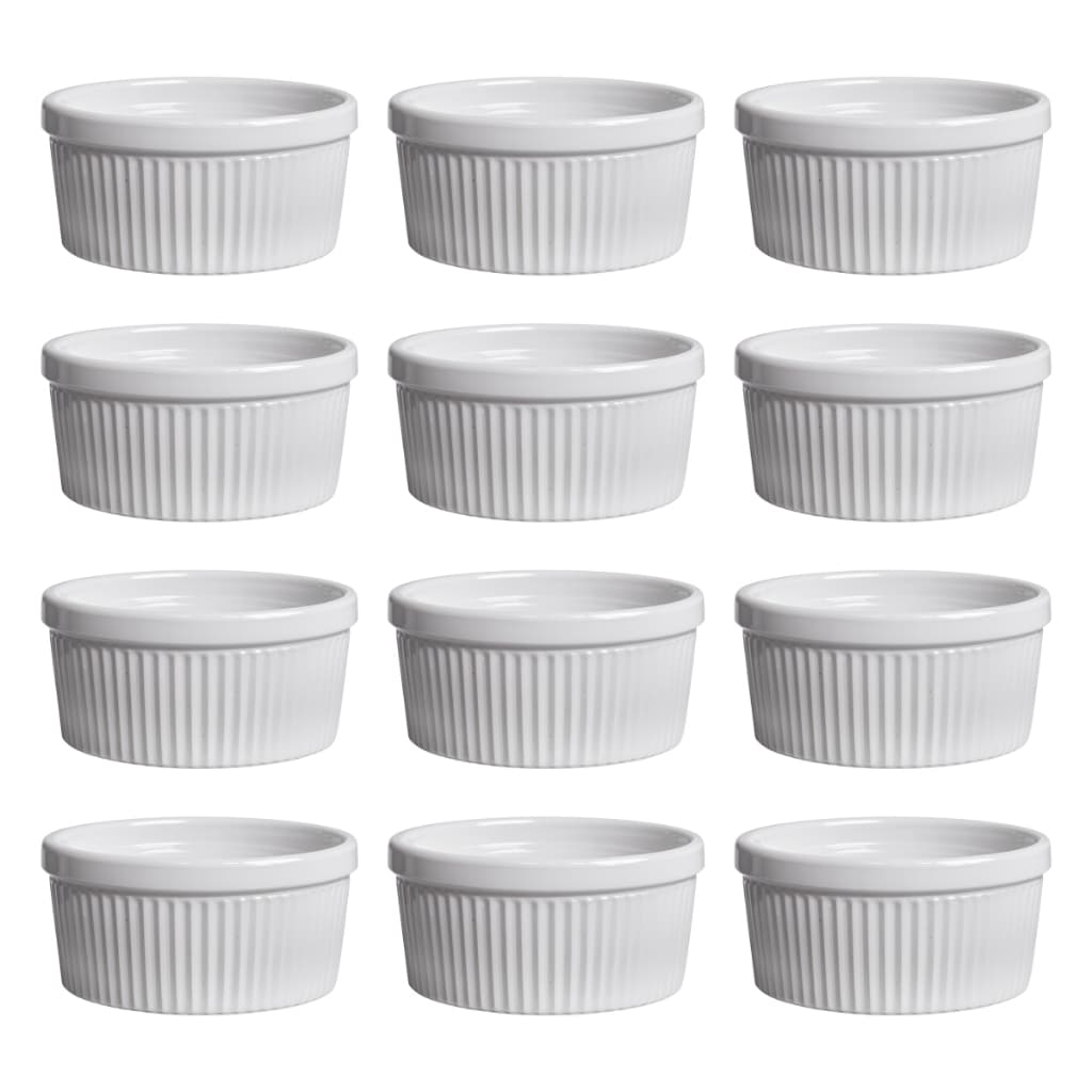 Jogo De 12 Pecas Ramequim De Porcelana Canelada Restaurante Servir Petisqueira 210ml Sobremesa