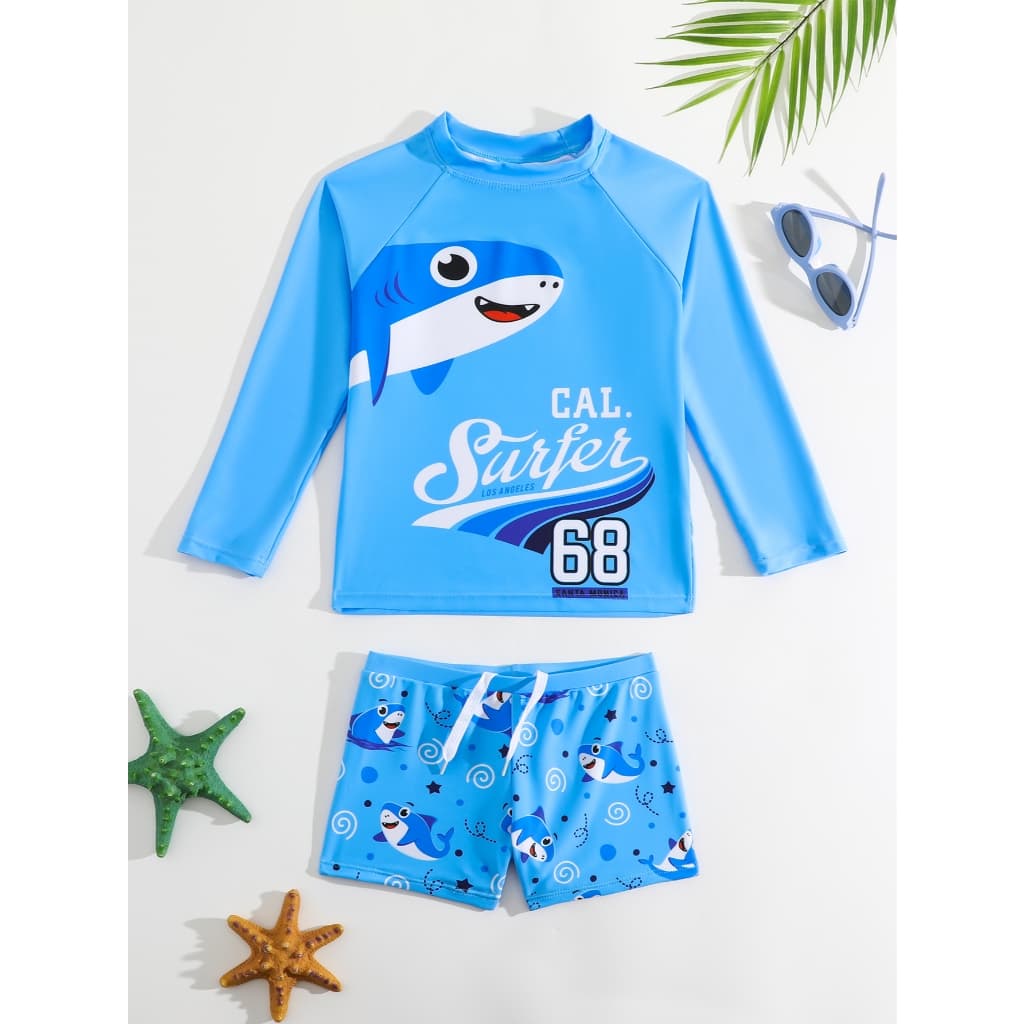 RWX VEST - CONJUNTO DE PRAIA INFANTIL MASCULINO MANGA LONGA DIVERSAS CORES COM ESTAMPA DE TUBARÃO - I3096