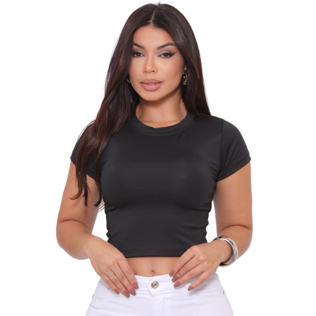 Cropped Blusa Suplex Básico Liso Manga Curta Várias Cores Forrado