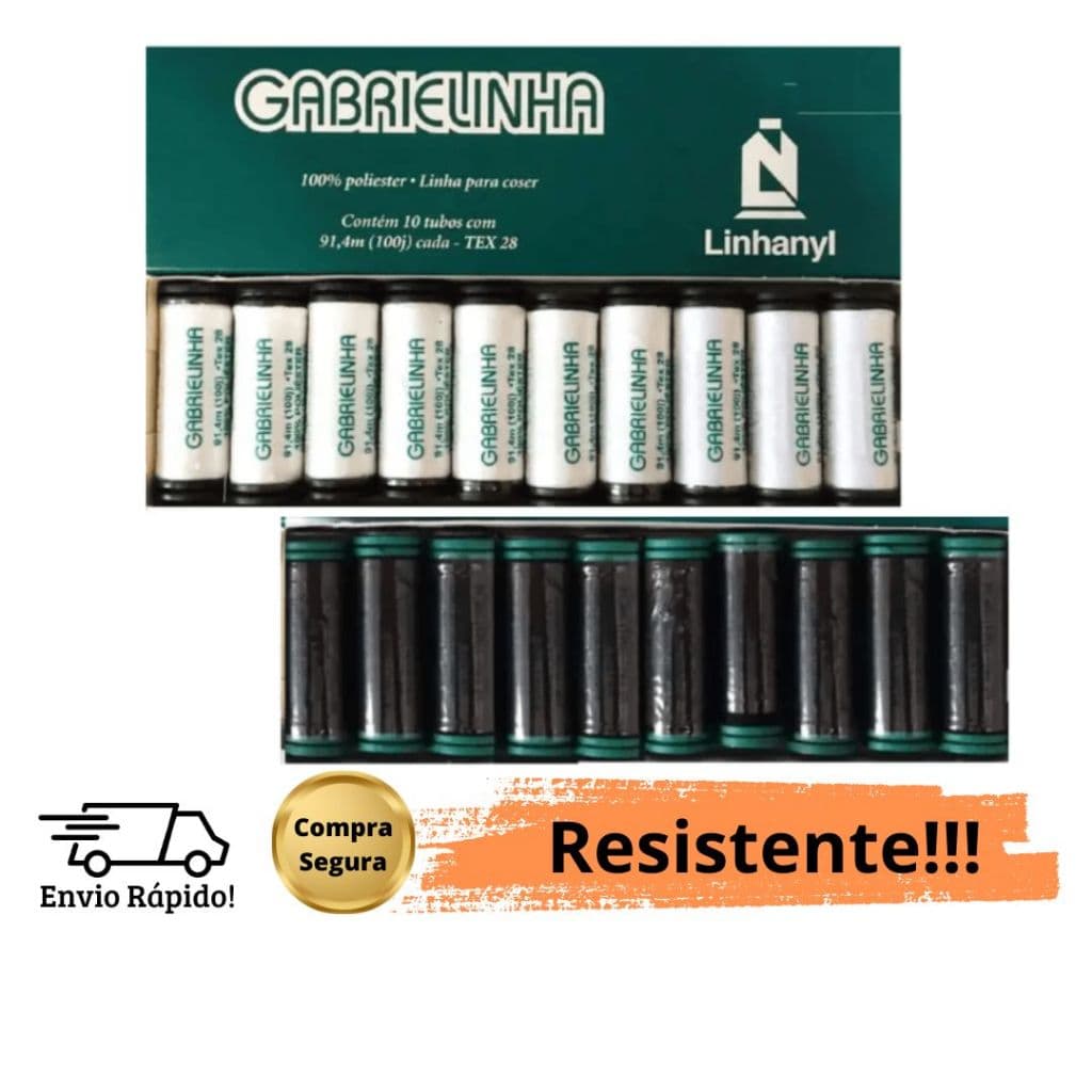 Linha para Costura Gabrielinha Coser - Caixa com 10 tubos unidades 110 Jd Branca E Preta Linhanyl