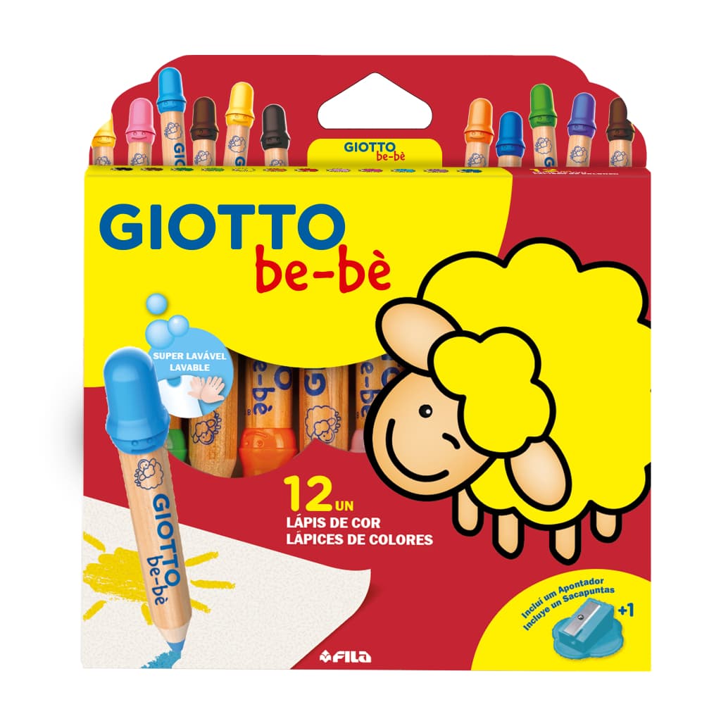 Lápis de Cor Jumbo 6 e 12 cores Bebè + Apontador Giotto