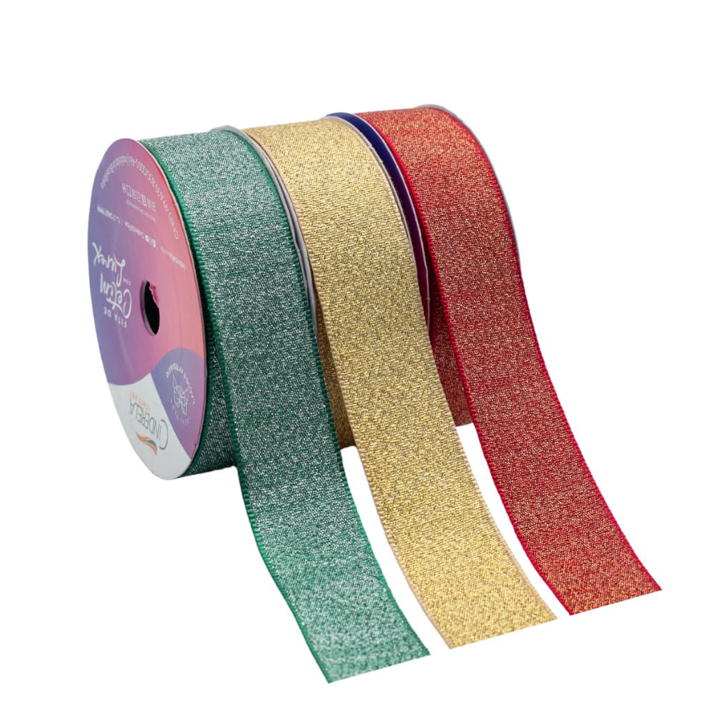 Kit 3 Fitas De Cetim Com Lurex Brilho Dourado 22mm 10m Laços Natal
