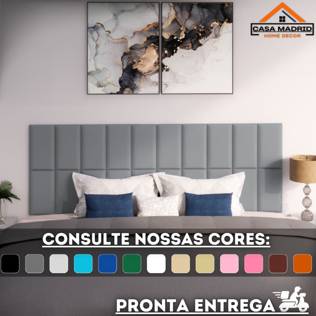 Kit Cabeceira Modulada Completa Adesiva Cama Box Solteiro Casal Queen King - Placas de 35x20cm