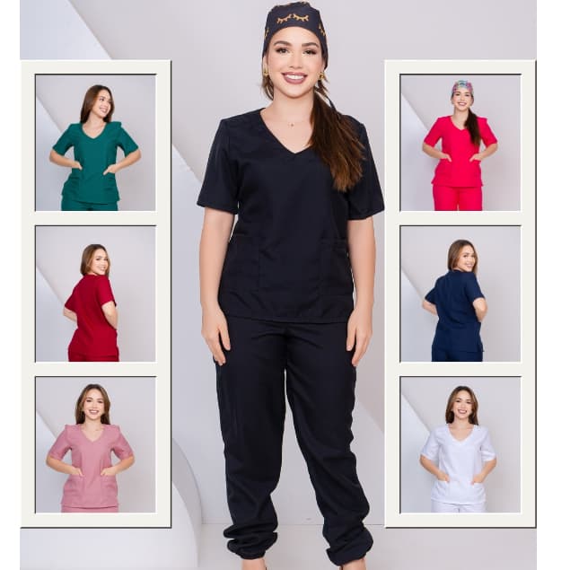 Scrub Feminino Acinturado Jogger Rosê Lavanda Preto Verde Bandeira Pink Vinho