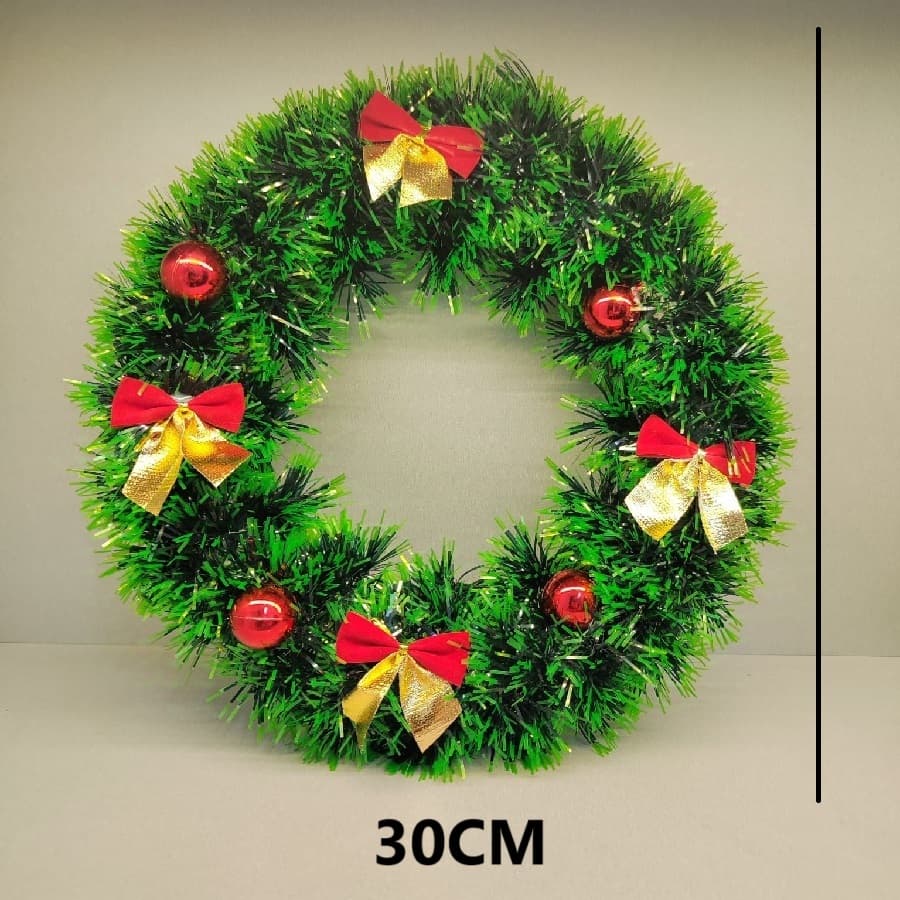 Guirlanda Verde 30Cm Para Porta Com Bola Ou Sinos Ou Laço Enfeite De Natal Decoração Natalina