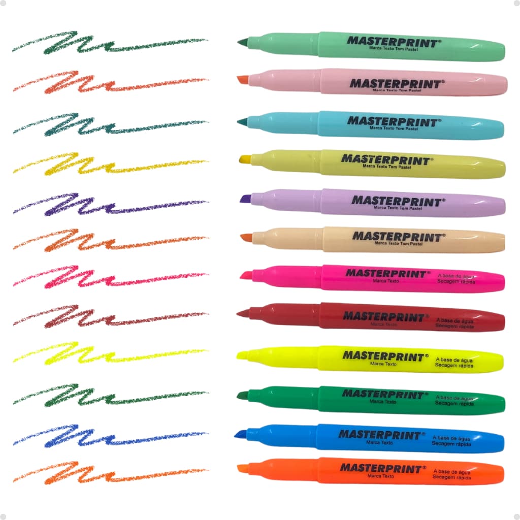 KIT 12 Marca Texto(6 neon + 6 pastel) Masterprint
