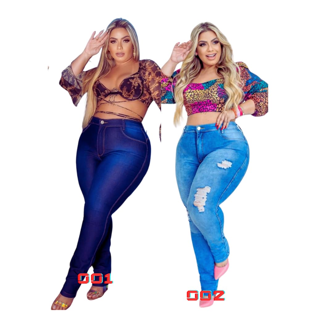 Kit 2 Calças Jeans Feminina Skinny Cintura Alta Plus Size Tamanho 46 Premier Curve