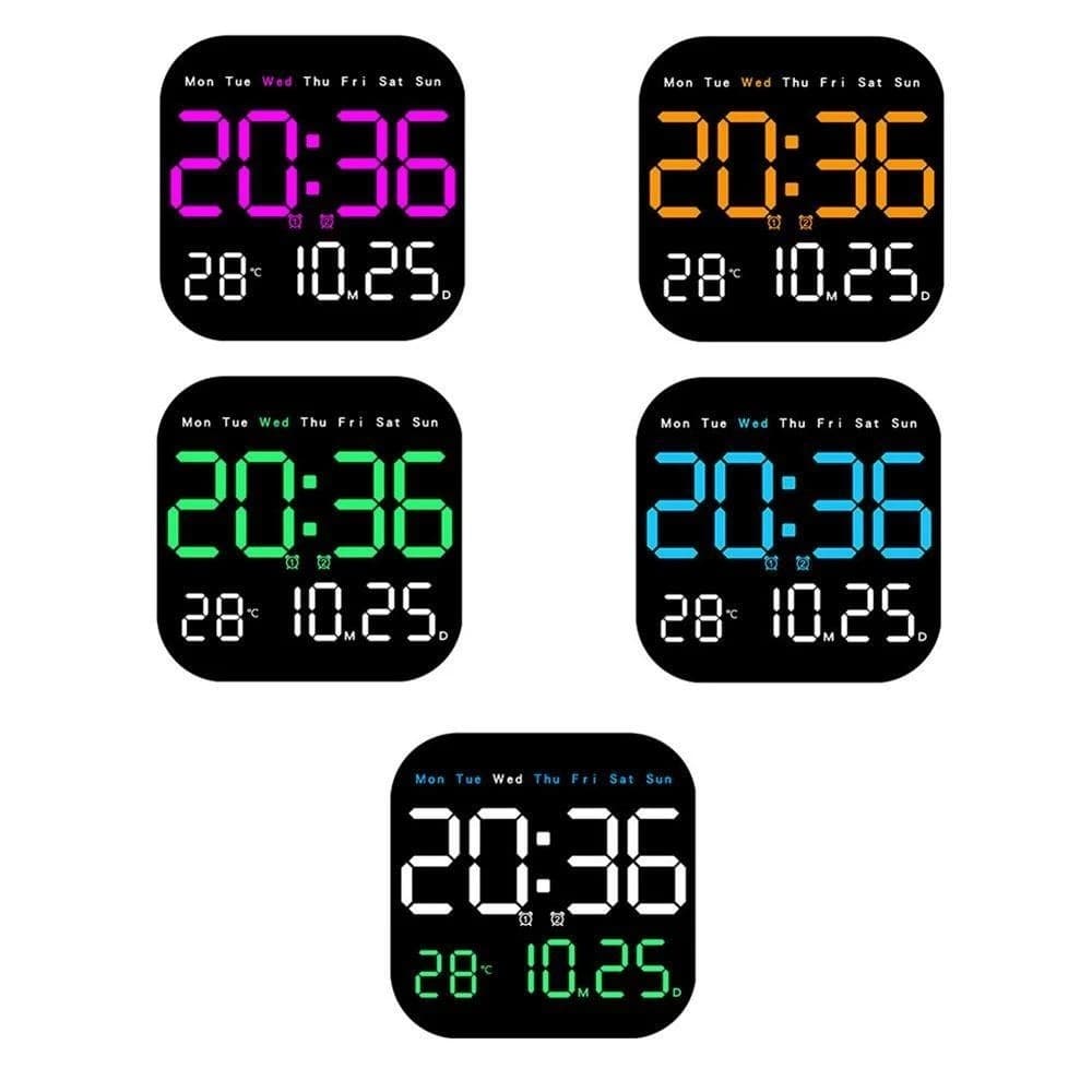 Relógio Digital de Parede e Mesa USB LED Grande Controle Remoto Data Temperatura Calendário 12/24H 18,5x18,5CM