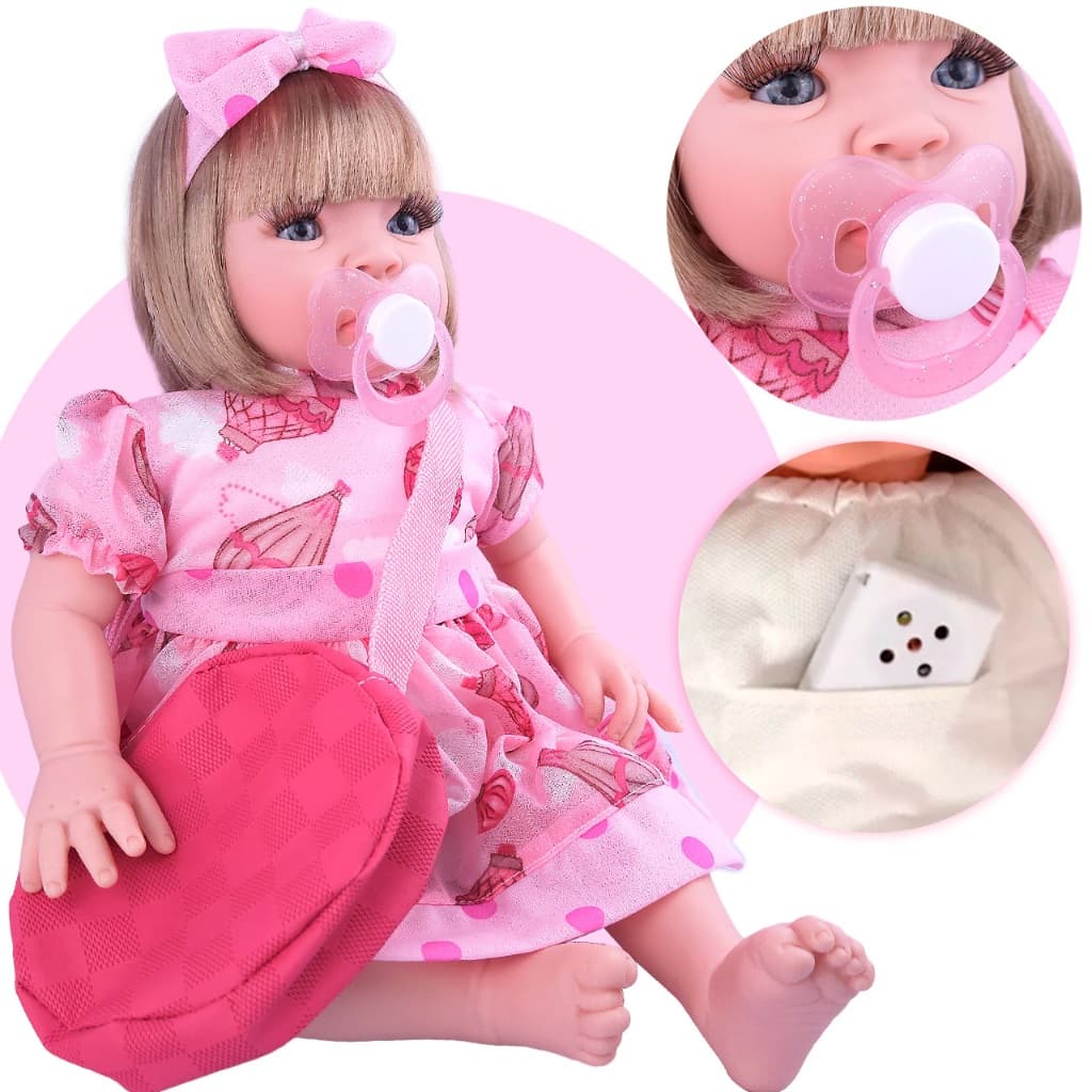 Boneca Bebe Reborn Menina COM BOLSA e CHUPETA Recem Nascida Menina QUE FALA FRASES de verdade