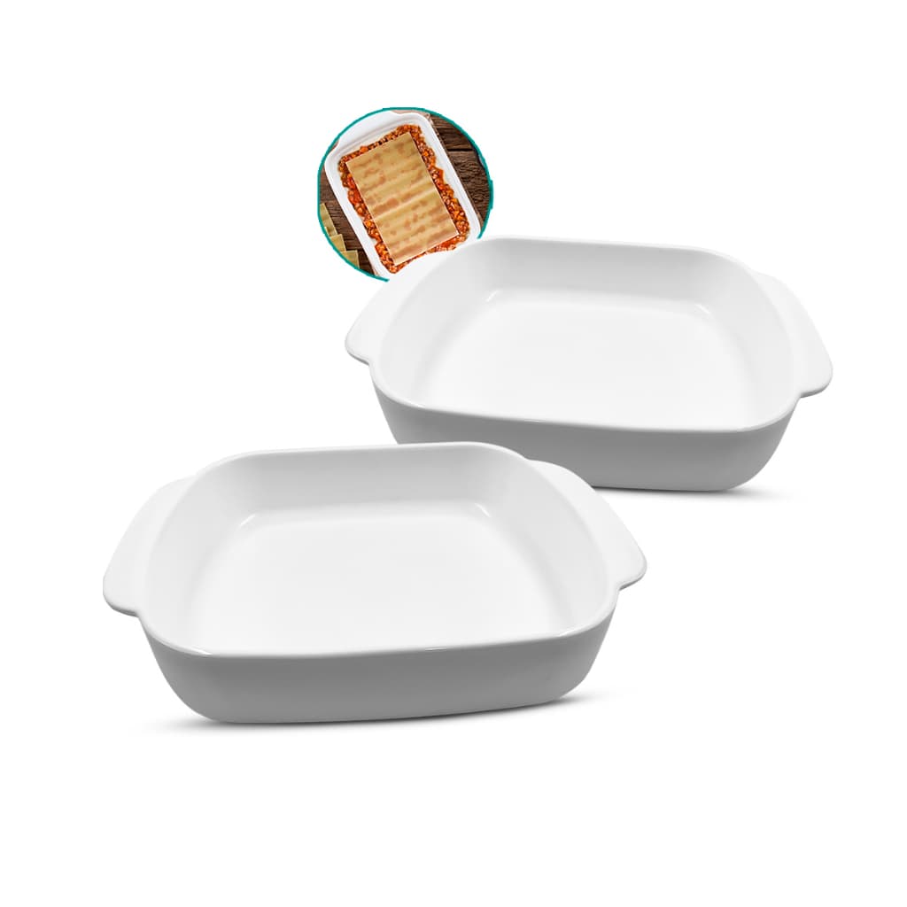 kit 2 travessa retangular refratária 1300ML branco marinex assadeira oxford forma alça
