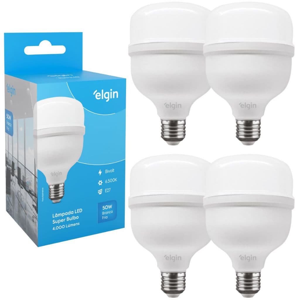 Kit 4 Lâmpadas Super Bulbo Alta Potência Led 50w 6500k - Elgin