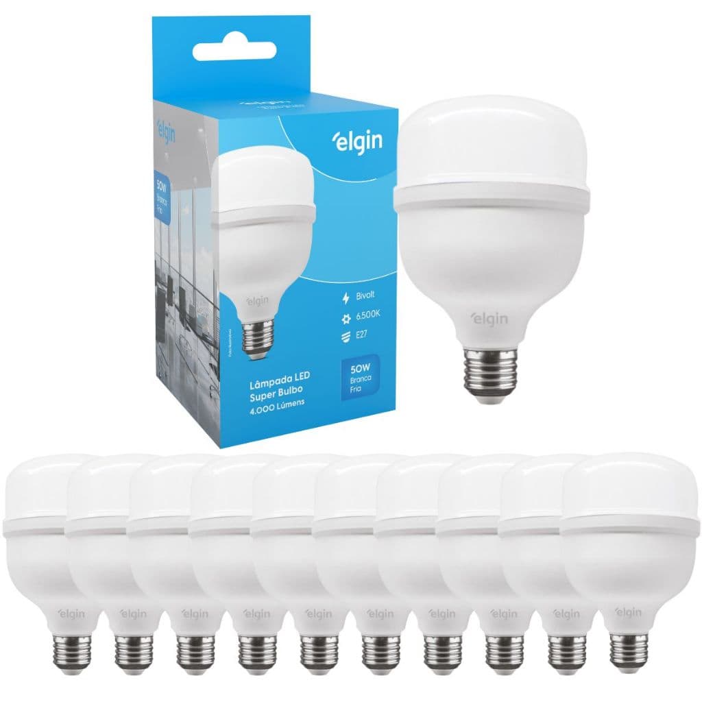 Kit 10 Lâmpadas Super Bulbo Alta Potência Led 50w 6500k - Elgin