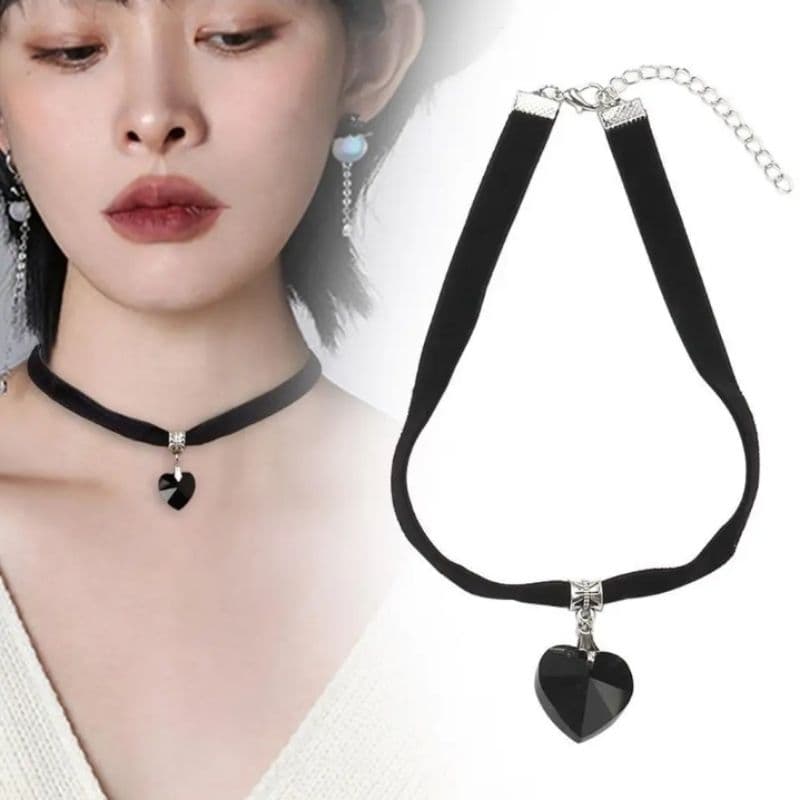 Colar gargantilha Chocker Onix coração negro gótico vintage