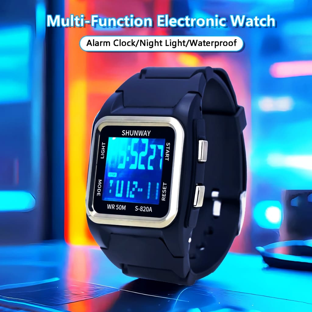 Relógio Digital Masculino À Prova D'água 50M Esportivo Cronômetro LED Mostrador Quadrado Estilo Casual E Moderno