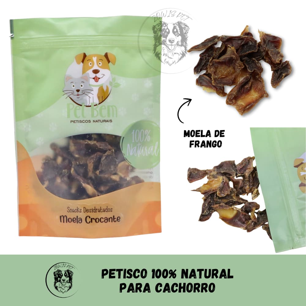 Moela Crocante de Frango Petisco 100% Natural Desidratado Pet Para Cachorro e Gatos 60g - Pet Bem