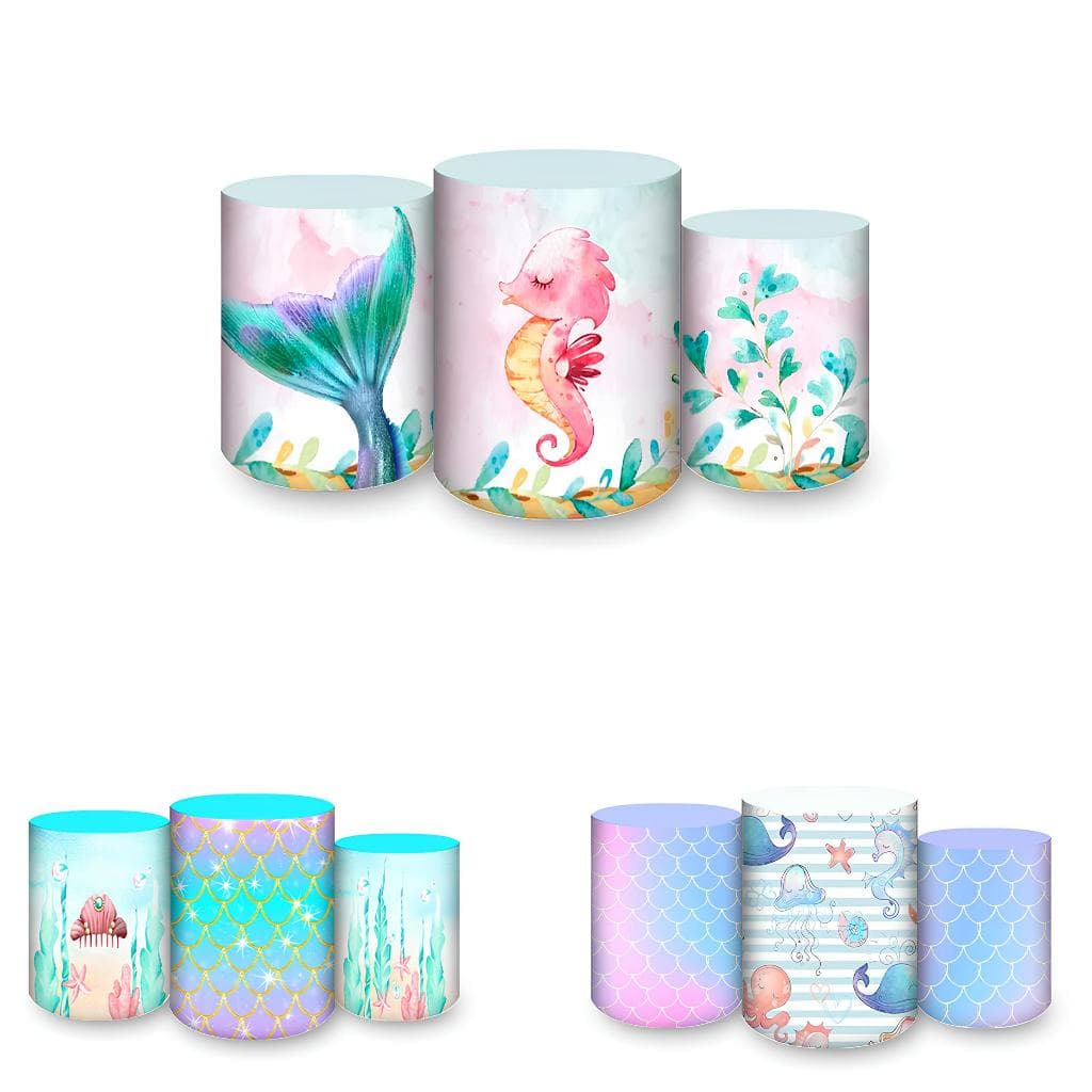 Kit Capas Sublimadas Trio Cilindros Para Festa Tema Sereia Vários Modelos