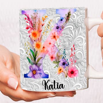 Caneca Xícara Personalizada Presente Com Seu  Nome Floral