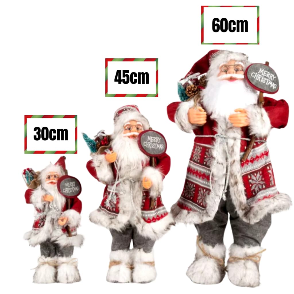 Boneco de Papai Noel Tamanhos 30cm - 45cm - 60cm Decoração Natalina Luxo Placa Merry Christmas