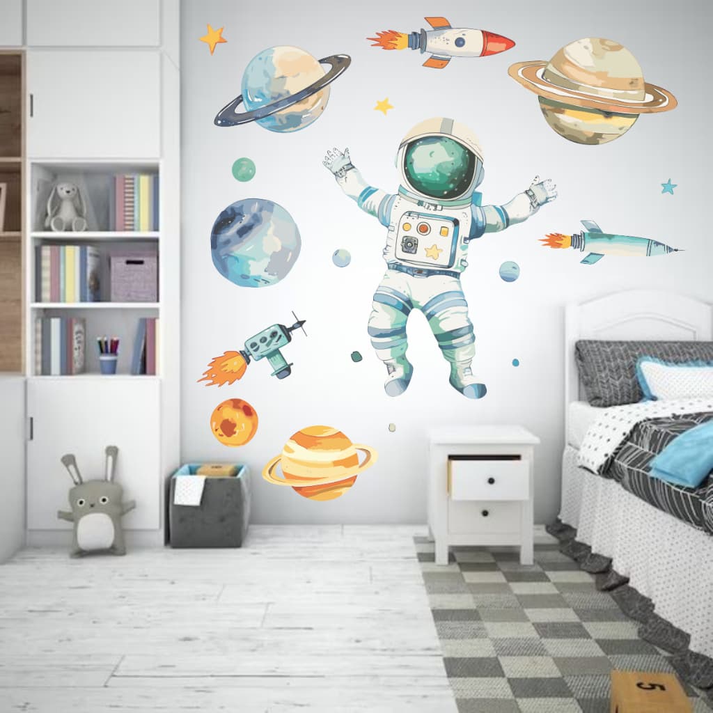 Adesivo Parede Astronauta Grande Foguete Espaço Decoração Quarto Infantil