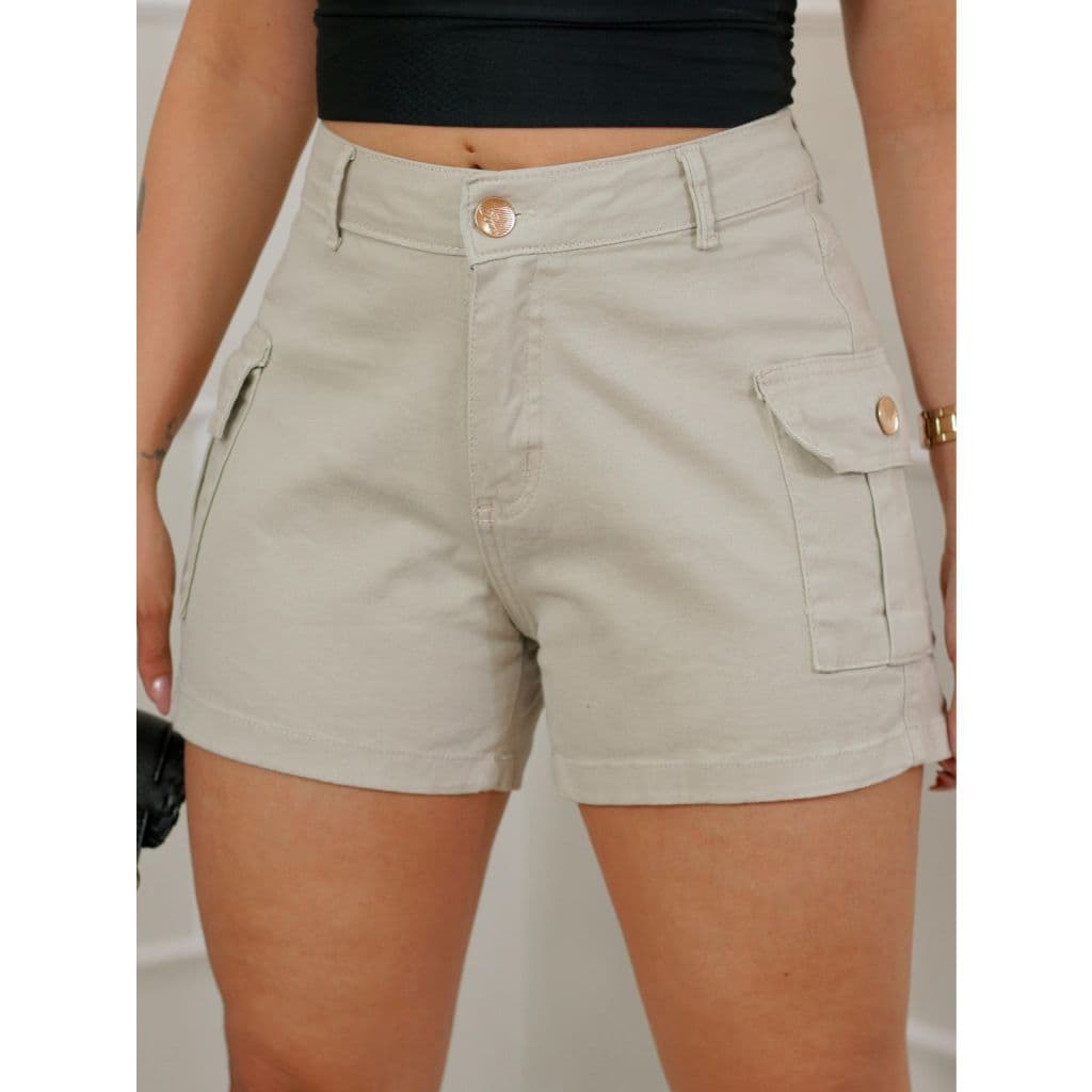 Shorts Cargo Feminino Cintura Alta com Bolsos Laterais