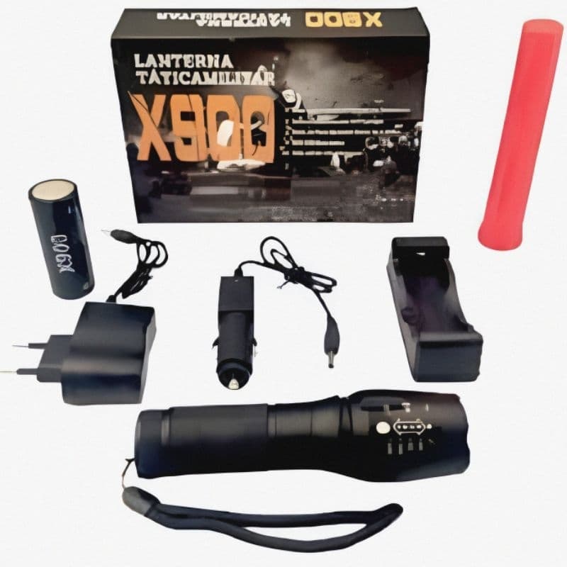 lanterna tatica militar x900 led recarregável sinalizador polícia completa