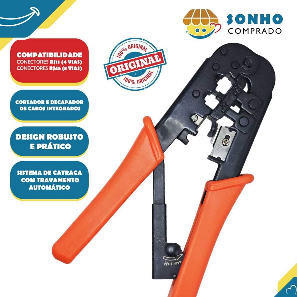 Alicate profissional 568R para grimpar RJ11 RJ45C catraca 007470 InterNEED