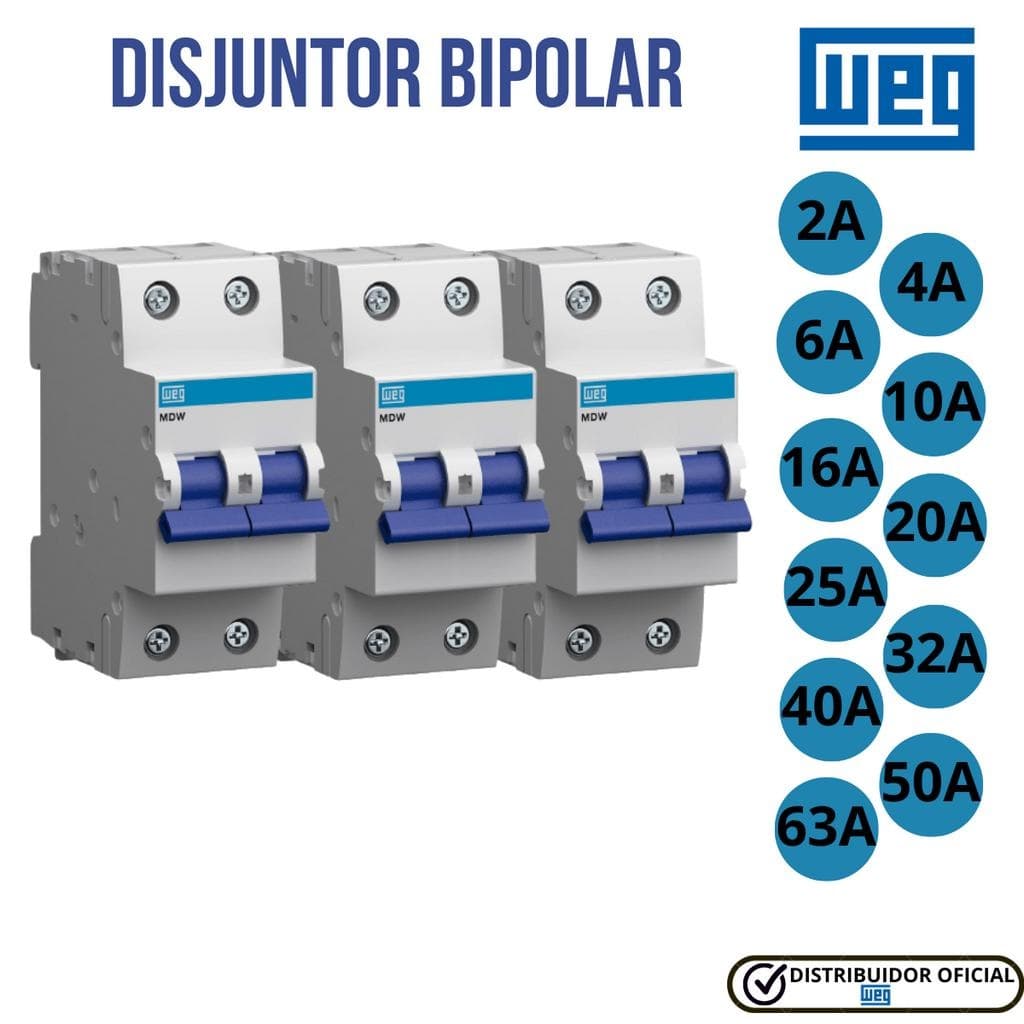 Disjuntor Bipolar Curva C MDW - C Weg Bifásico Din