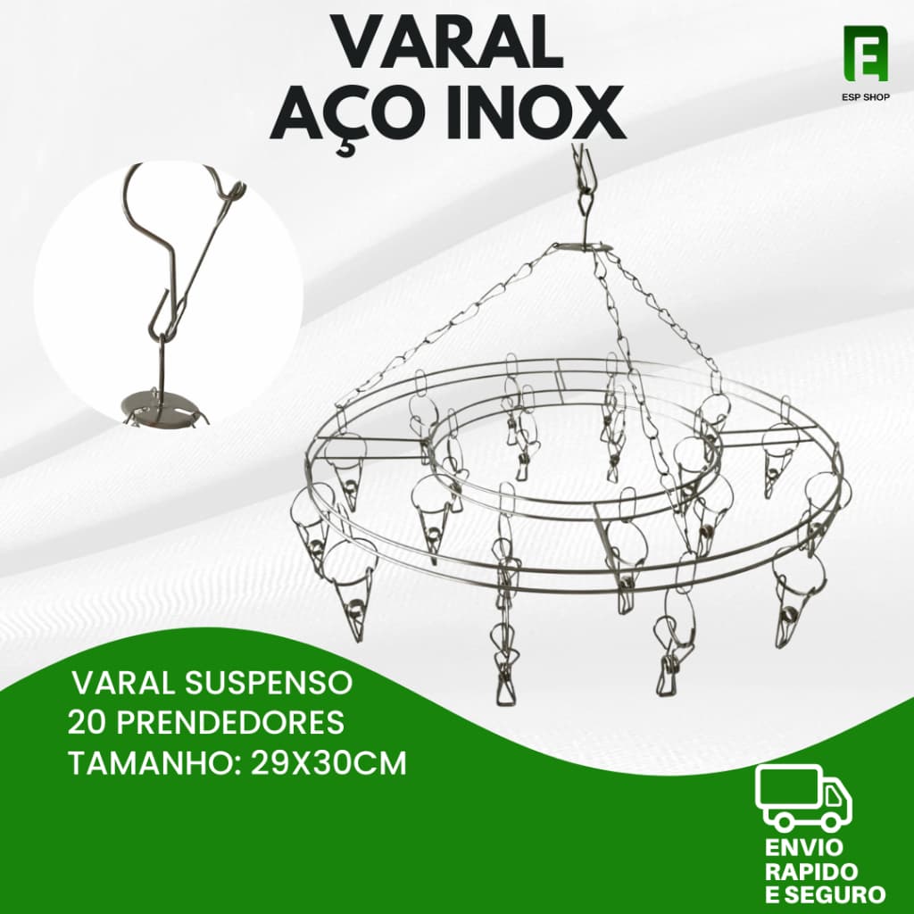 Varal Suspenso Intimo Aço Inox Super Resistente 20 Prendedores Cueca Meia