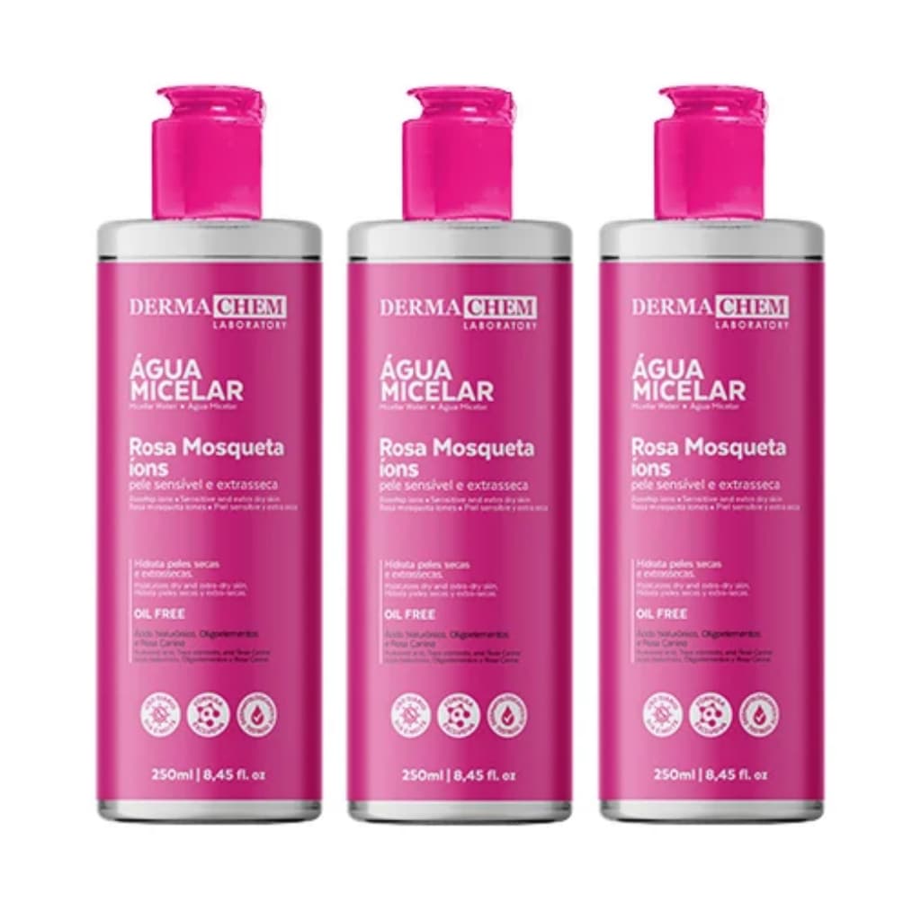 Dermachem Kit Com 3 - Água Micelar Rosa Mosqueta Íons 250ml