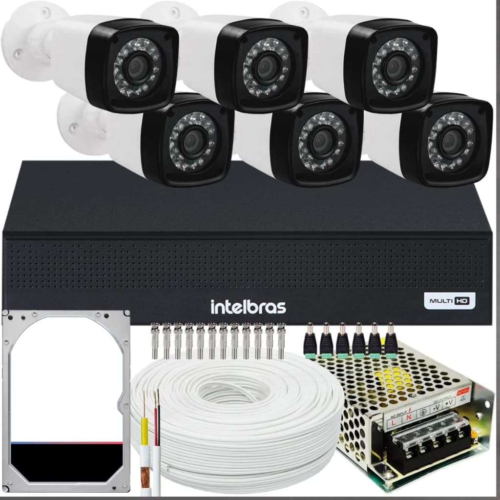Kit 6 Câmeras de Segurança Full Hd 1080p 2mp Dvr 8Ch Intelbras c/hd completo