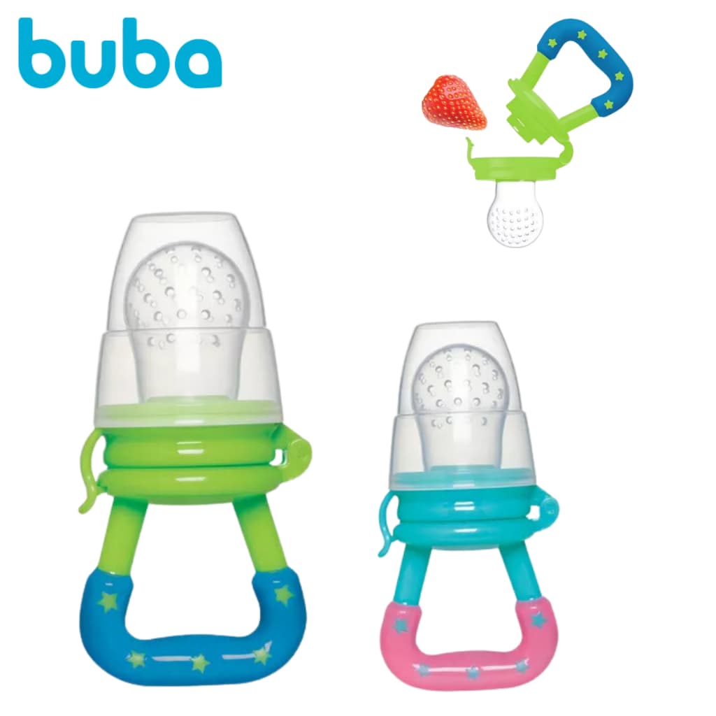 Chupeta Alimentadora Silicone Buba Macio Bebe Porta Frutinha Sugador Introdução Alimentar Azul Rosa