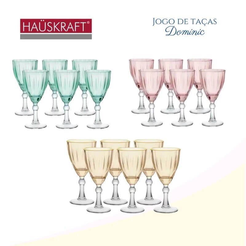 JOGO DE TAÇAS DOMINIC COM 6 UNIDADES DE VIDRO 275ml OU 55ml BORDA DOURADA - Linha DrinkWare