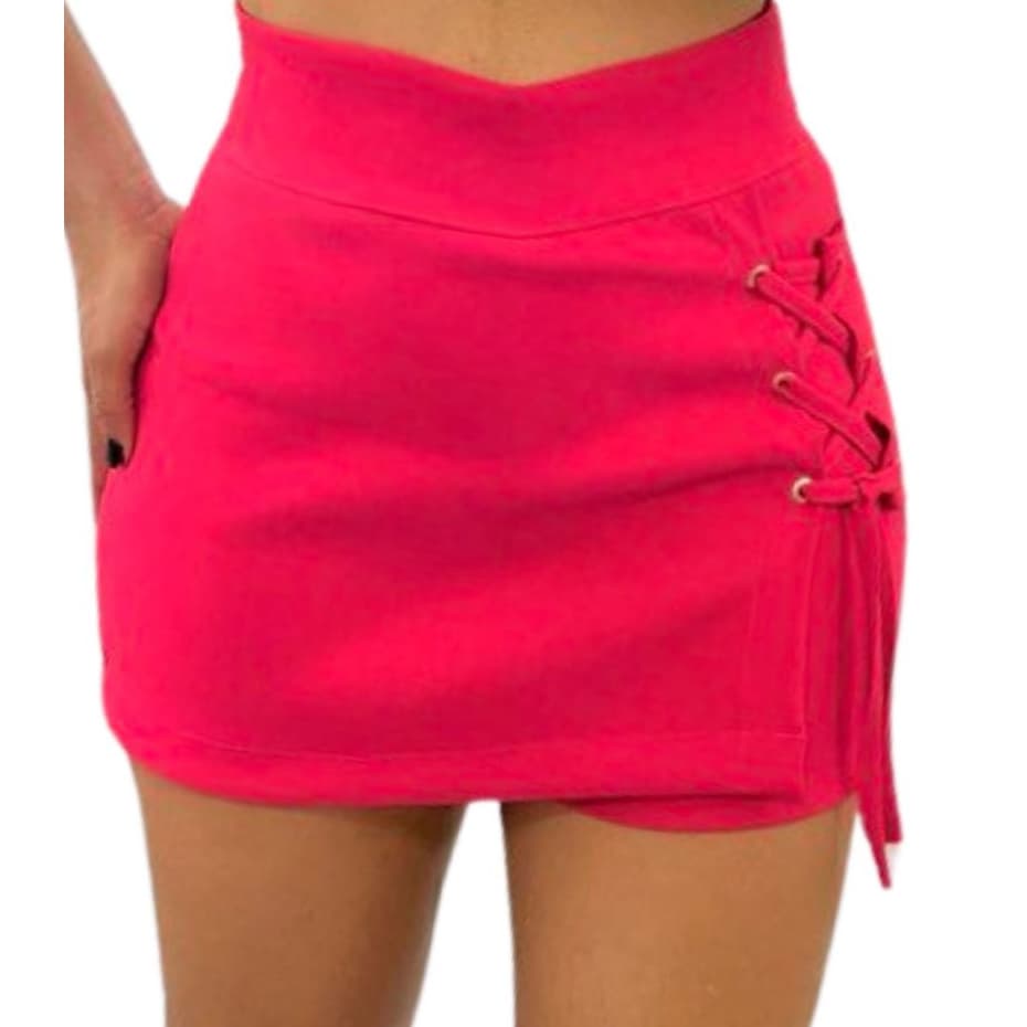 Short Saia Cintura Alta Bengaline Detalhe Lateral Cores Moda