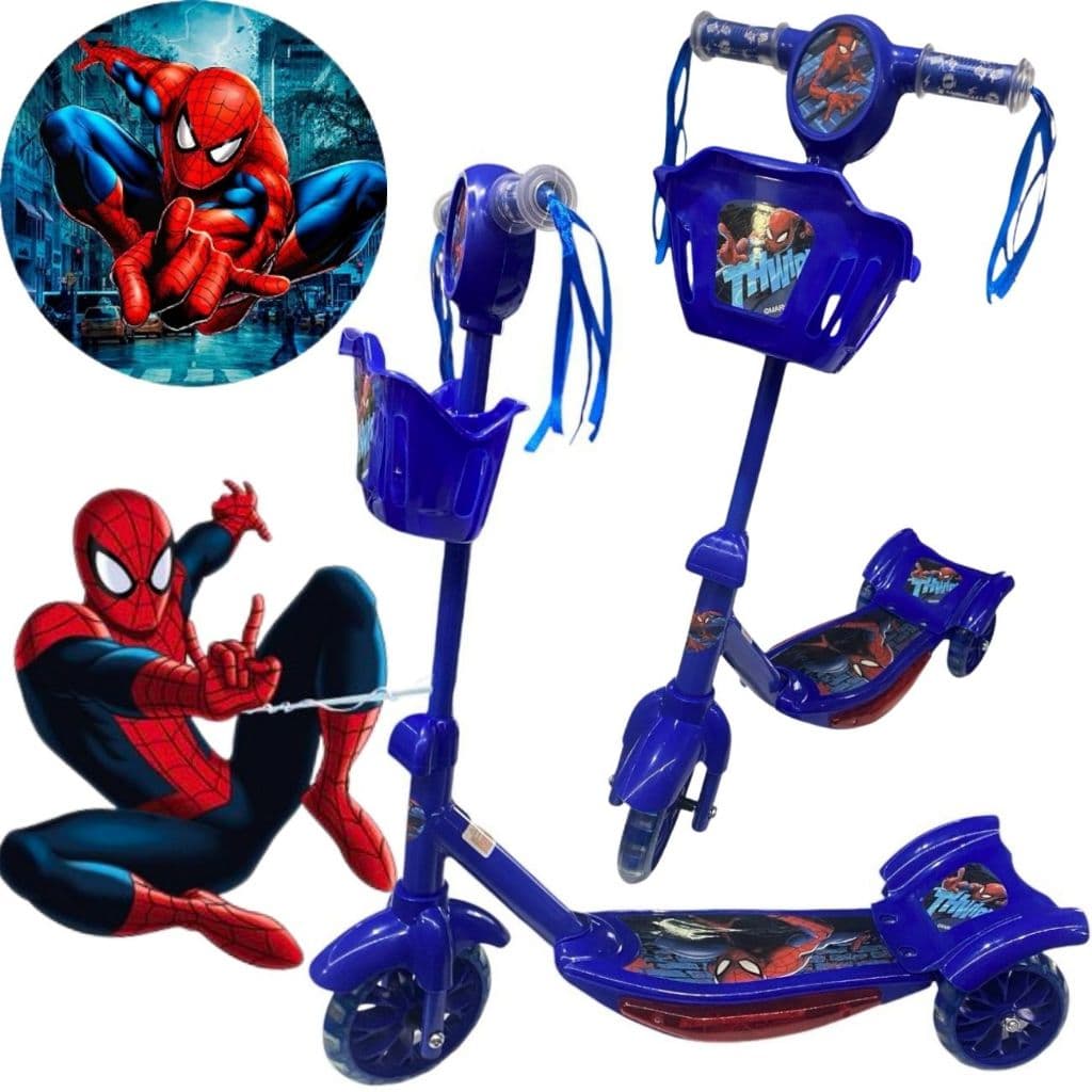 Patinete Infantil Homem Aranha 3 Rodas Com Luz e Som - Envio Imediato