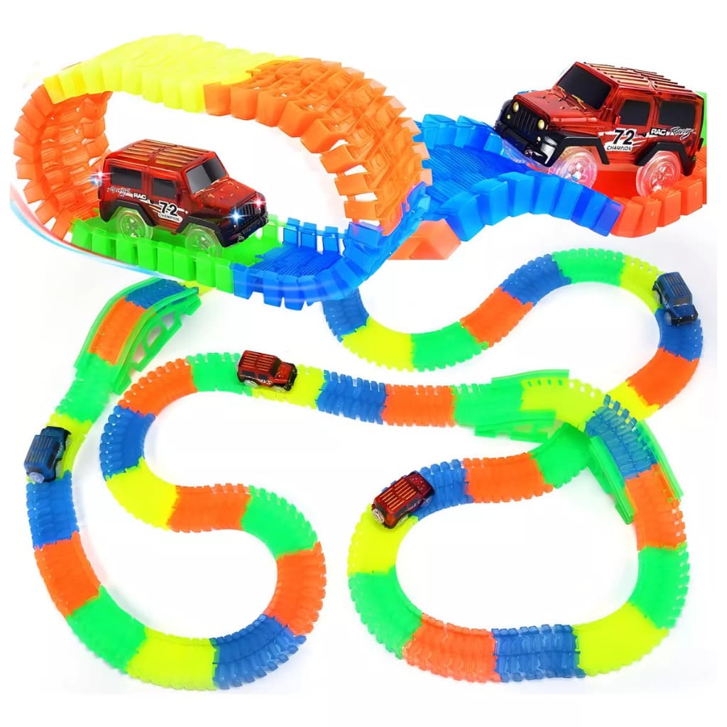 Pista De Carrinho Leds 56 Peças Montar Desmonta Carrinho Luz Pista Trilho Mágica Brinquedo Criança