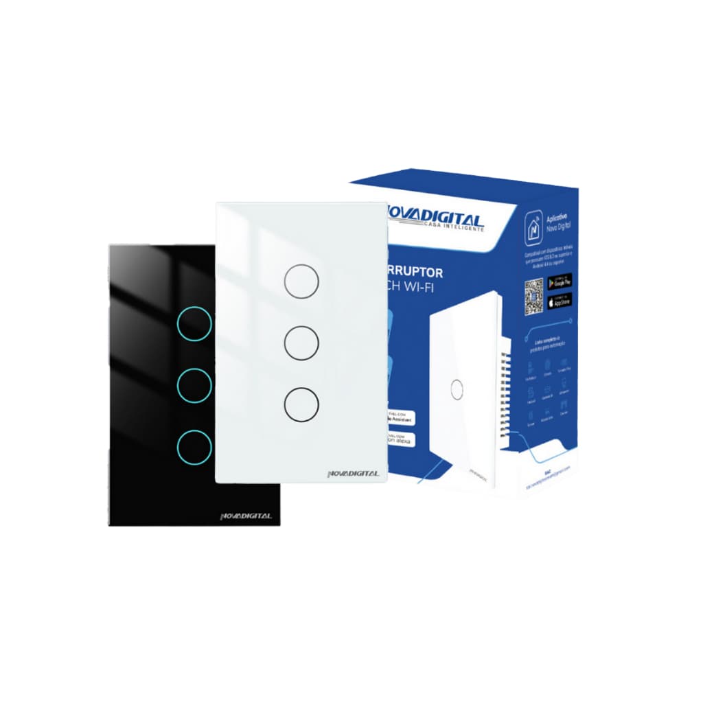 Interruptor Wifi Inteligente 3 Botões Touch 4x2 Novadigital Tuya Alexa Google Smart Automação App