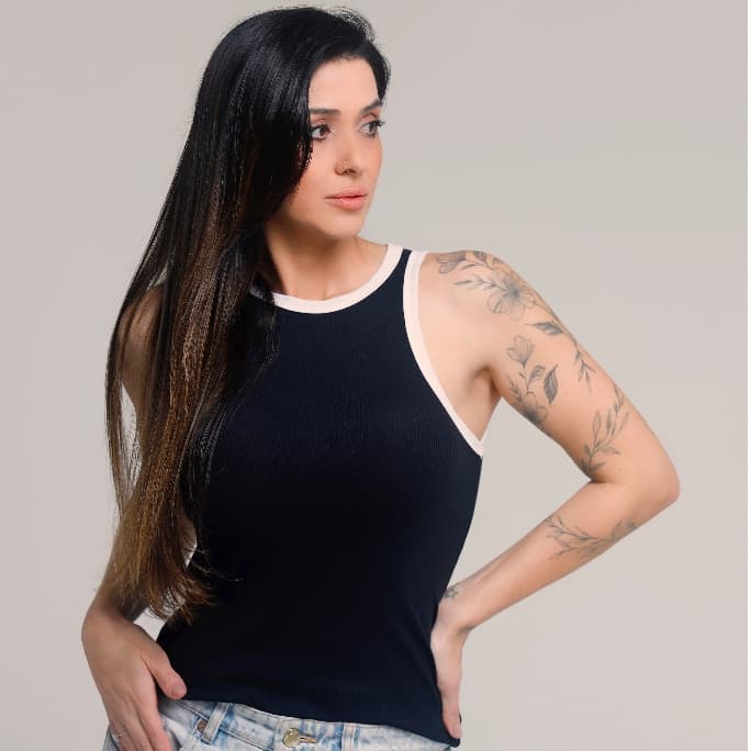 Blusa feminina, Regata feminina básica, Blusa Ribana canelada