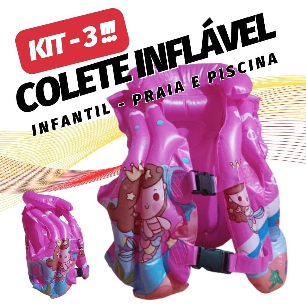 KIT 3 Colete Inflável Infantil Boia Praia Piscina Salva Vidas