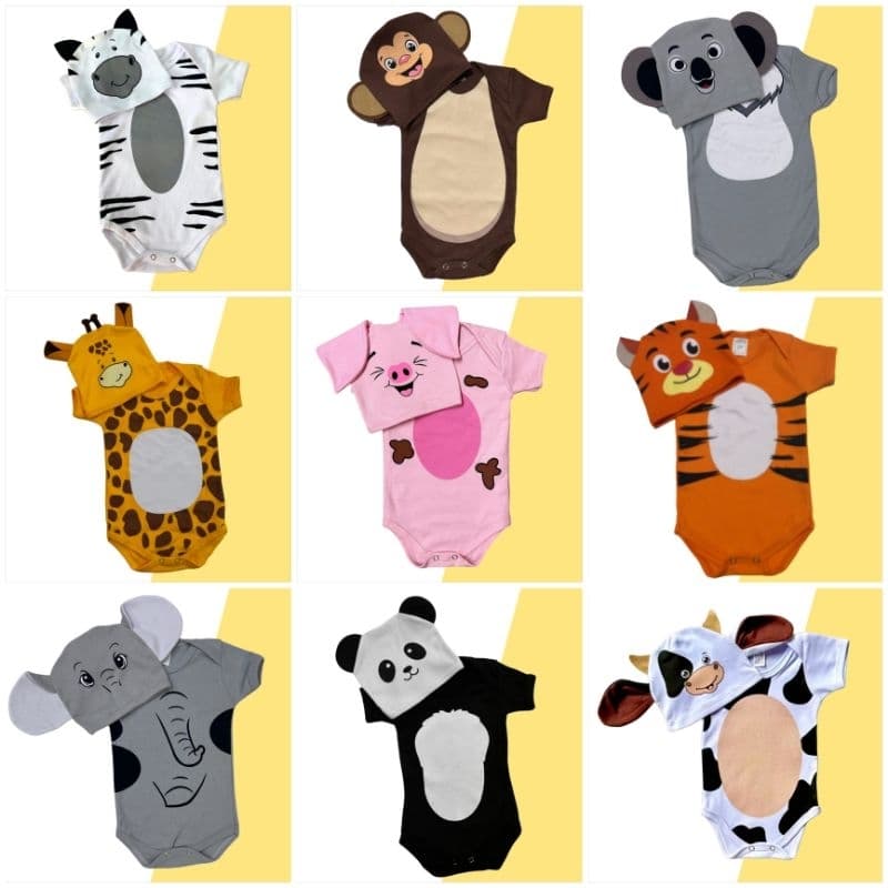 Body Temático Bebê Animais Bichinhos Arca de Noé Fantasia Mesversário Ítens Opcionais