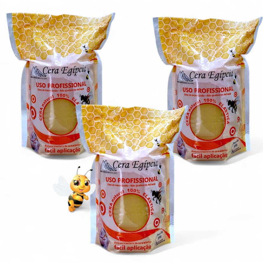 Cera Egípcia Mel Depilatória Natural Método Espanhol 500g - Kit c/ 3 Unidades Baixa Fusão Não Quebra na Retirada