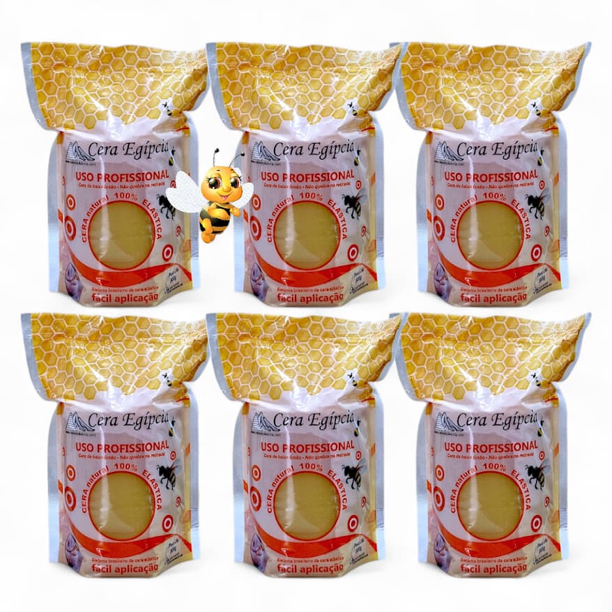 Cera Egípcia Mel Depilatória Natural ElásticaMétodo Espanhol 500g - Kit c/ 6 Unidades Baixa Fusão Não Quebra na Retirada