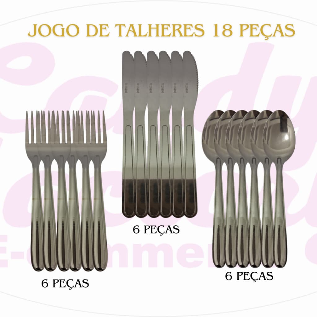 Jogo de Talheres 18 Peças De Aço Inox Faca Garfo Colher