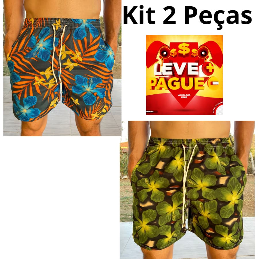 Kit 2 Short Bermudas Tactel Masculino Surf Praia Cores Lisas