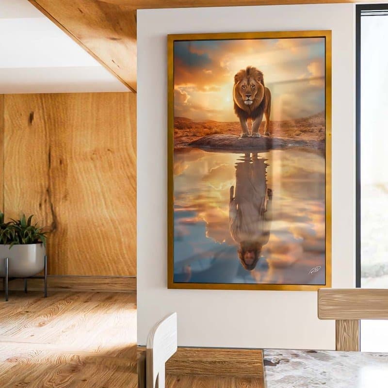 Quadro Decorativo Leão e Jesus em Reflexo