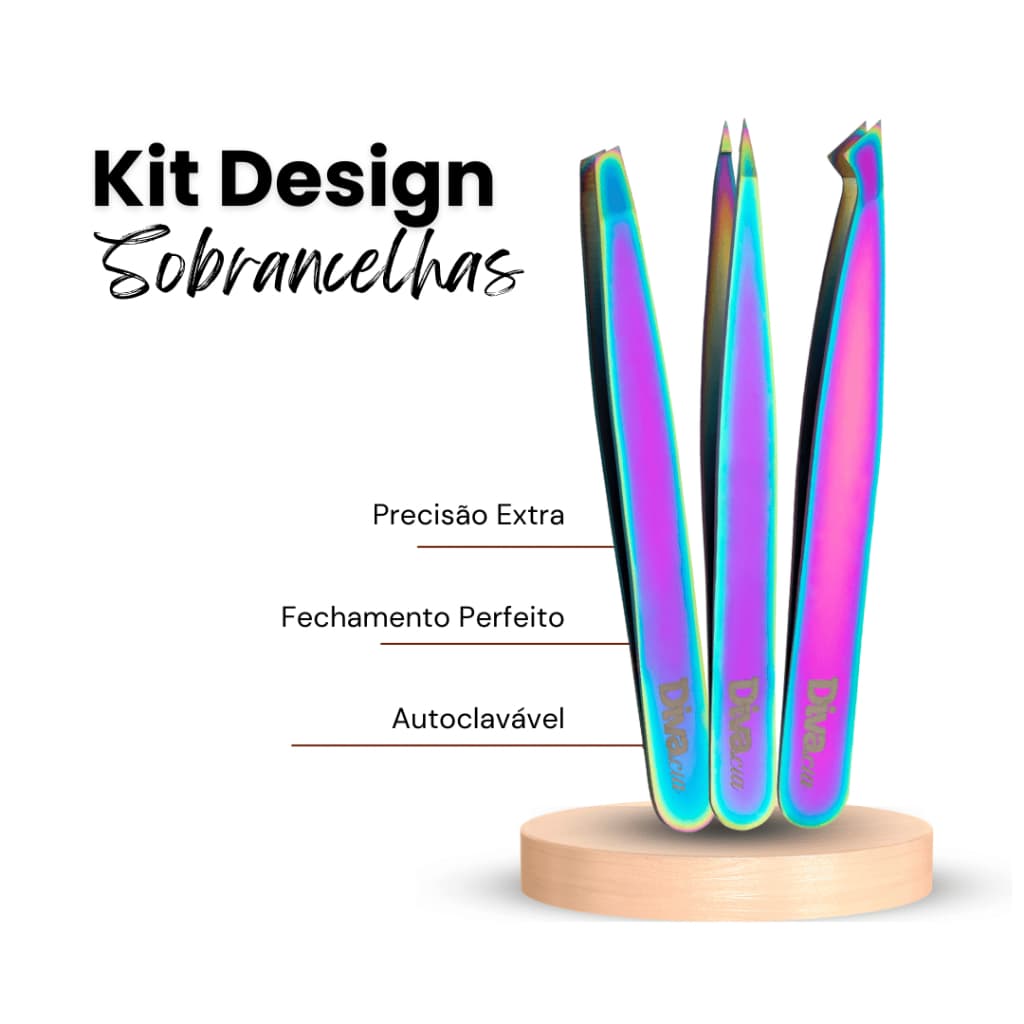 Kit 3 Pinças para Sobrancelhas Profissional de Alta Precisão Design De Sobrancelhas Autoclavável